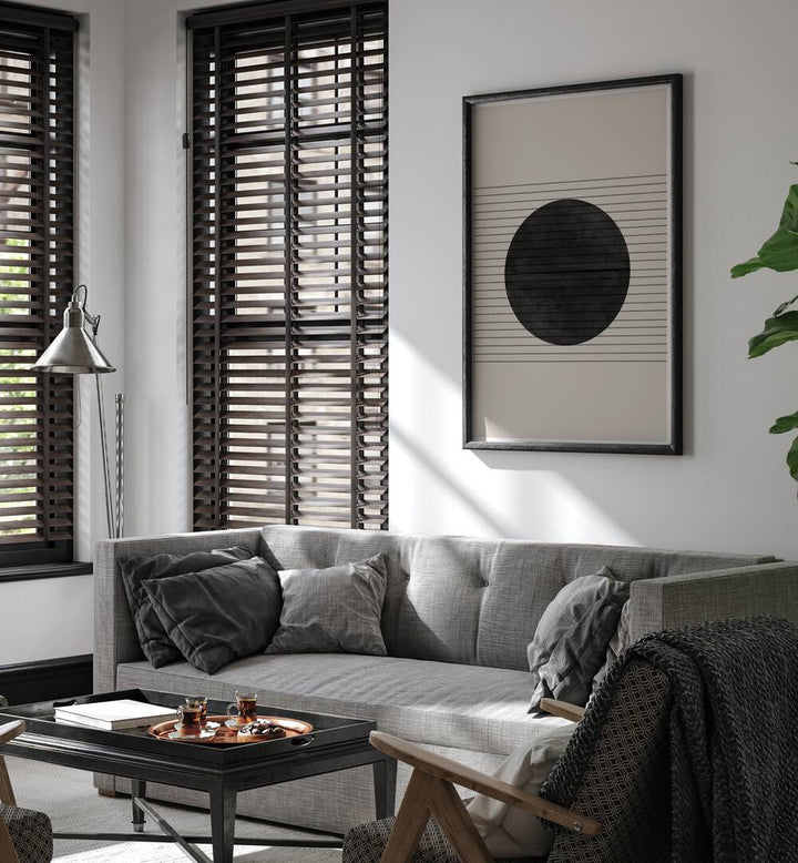 Stylish living room featuring BAB VII, GEOMETRIC ART PRINTS from The Miuus Studio, enhancing modern elegance.