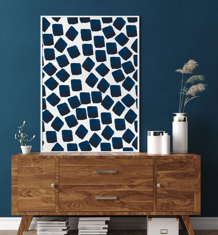 Bright blue watercolor squares create a stunning abstract painting, perfect for elevating any space. WATERCOLOR SQUARES, ABSTRACT PAINTINGS.