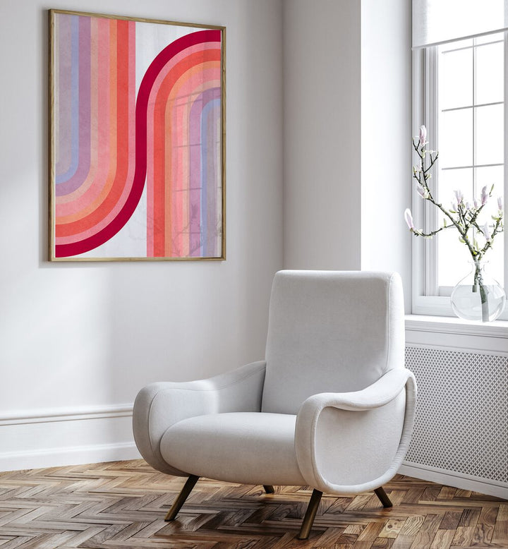 Colorful CURVED LINES, GEOMETRIC ART PRINTS brighten the room with vibrant hues and dynamic flowing designs.