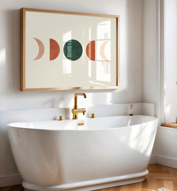 Stylish bathroom featuring MOON 1, BOHO ART PAINTINGS, showcasing enchanting lunar phases and modern decor.