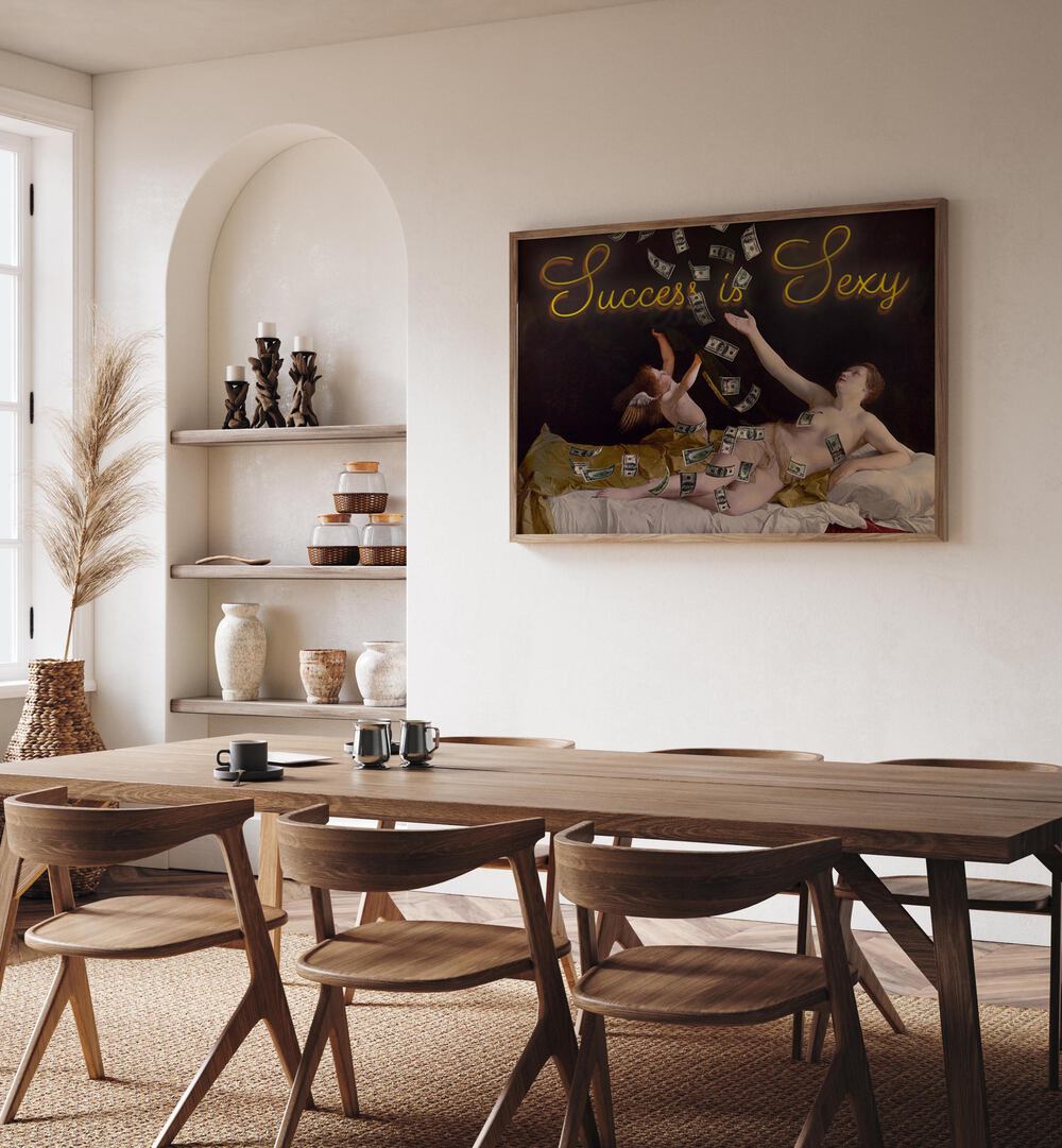 Stylish dining room featuring the "Success is Sexy" Altered Art Prints by Dikhotomy, inspiring ambition and positivity.