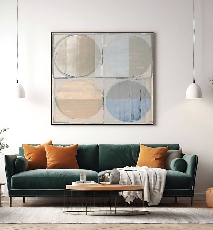 Elevate your space with FOUR CIRCLES AND SQUARES I, GEOMETRIC ART PRINTS, blending modern and timeless design.
