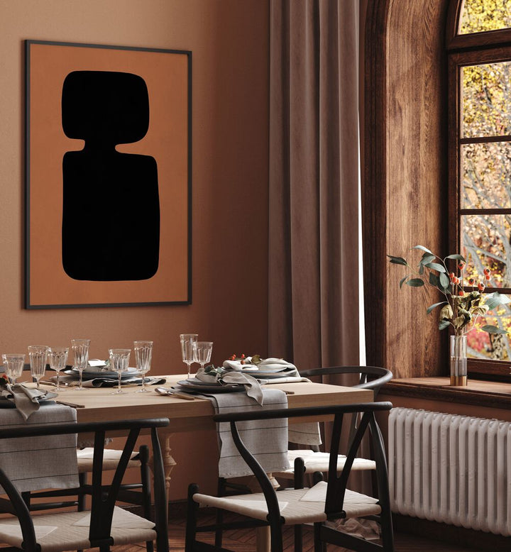 Stylish dining room featuring TRIBAL SHAPES XVIII , GEOMETRIC ART PRINTS, adding cultural richness and vibrant energy.