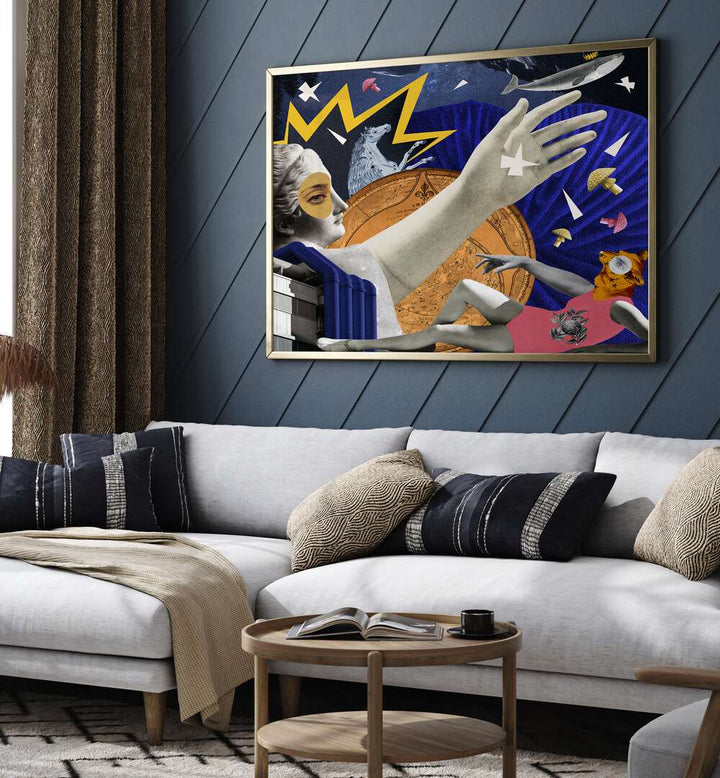 Vibrant SPACE QUEEN, SURREAL ART PRINTS enhancing modern decor with cosmic elegance and unique design elements.