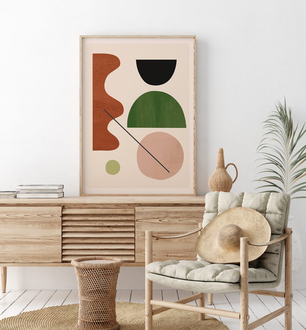 Stylish living room showcasing ABSTRACT MINIMAL SHAPES, GEOMETRIC ART PRINTS for a modern artistic touch.