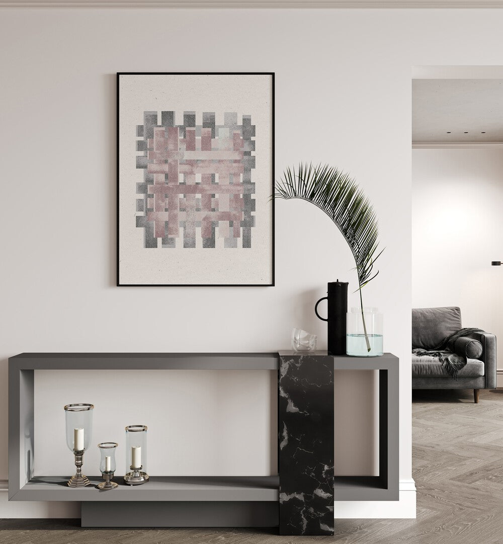 Stylish living room featuring PATTERN NO.1, ABSTRACT PAINTINGS, enhancing modern decor with bold colors and designs.