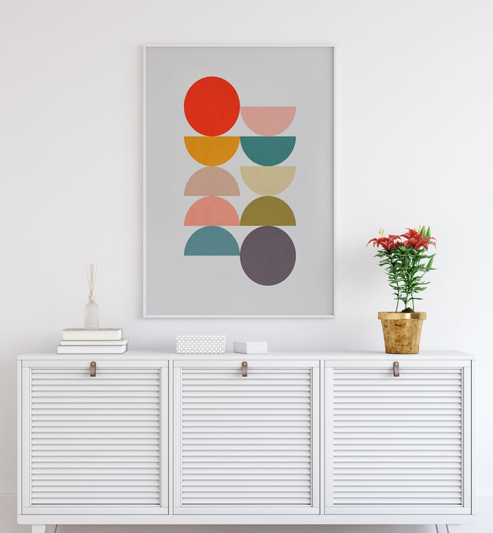 Stylish HARMONY, GEOMETRIC ART PRINTS featuring vibrant circles for a tranquil and balanced living space.