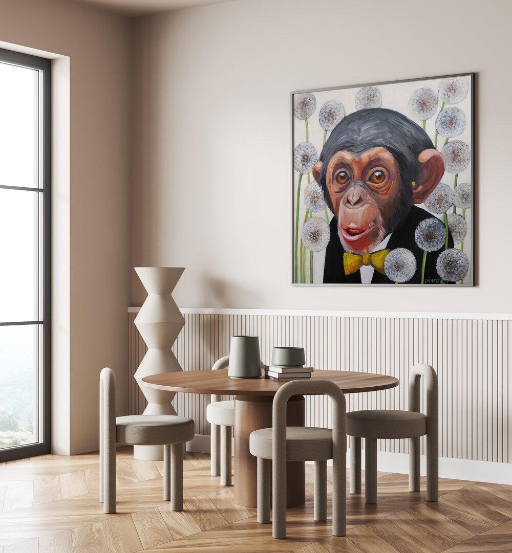 Vibrant MONKEY YELLOW BOW TIE, COMIC POSTERS artwork enhances any room with colorful abstract comic style.