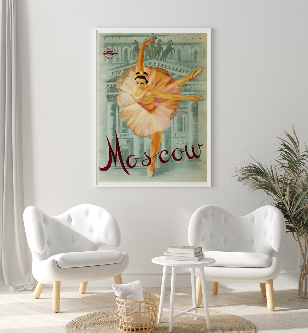 Moscow I Vintage Travel Posters capture the charm of Russia with stunning ballet art and iconic landmarks.