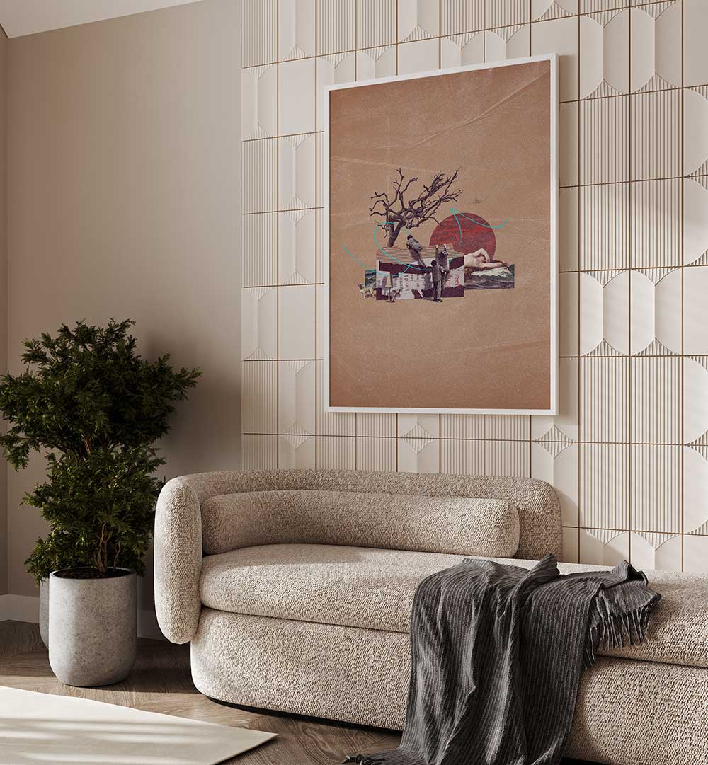 Elegant SECRET, SURREAL ART PRINTS enhance modern decor with unique, dreamlike imagery in a stylish setting.