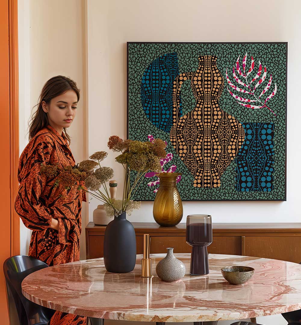 MOSAIC BOHEMIAN COMPOSITION , FLORAL FLOWER PAINTINGS