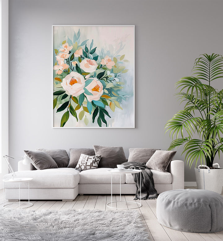EVERGREEN GREEN PAINTERLY FLORALS III ,FLORAL FLOWER PAINTINGS