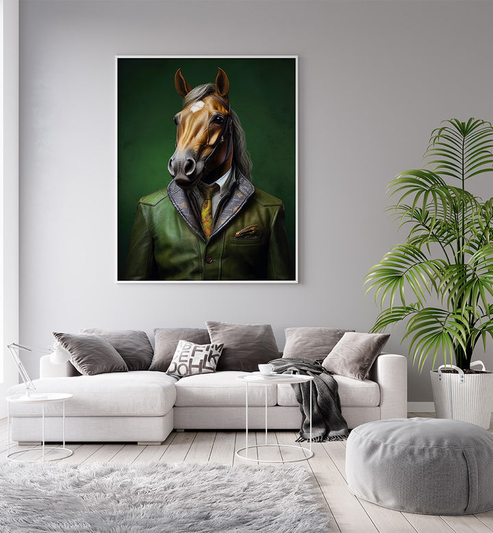 ELEGANT GREEN HORSE ANIMAL ART , ANIMAL PAINTINGS