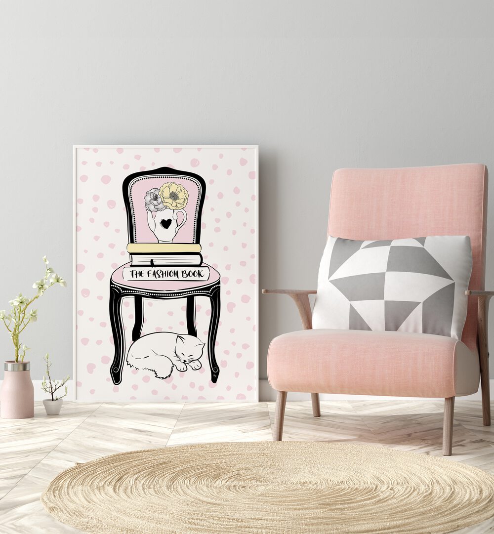 Chair Style by Martina Fashion Paintings Fashion Posters placed on wall near pink sofa