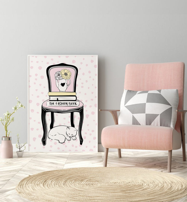 Chair Style by Martina Fashion Paintings Fashion Posters placed on wall near pink sofa