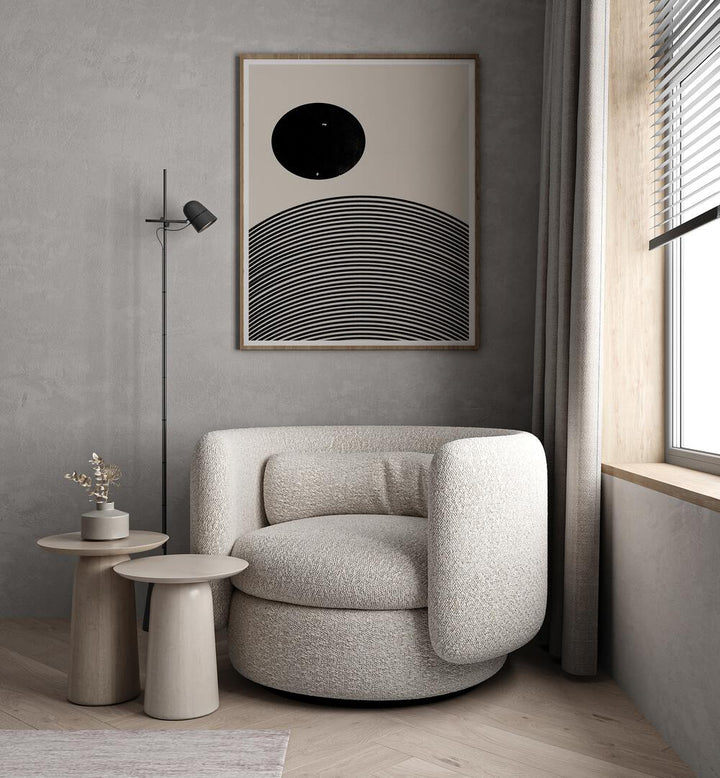 Stylish interior featuring BLACK SUN II, GEOMETRIC ART PRINTS from The Miuus Studio, enhancing modern decor beautifully.