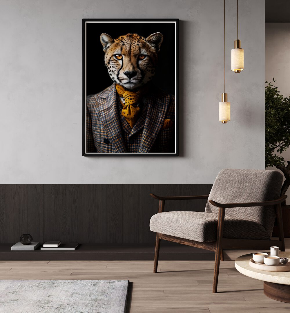 Stylish WILD SUITS - CHEETAH, ANIMAL PAINTINGS by Philippe HUGONNARD capturing wild elegance in a modern setting.