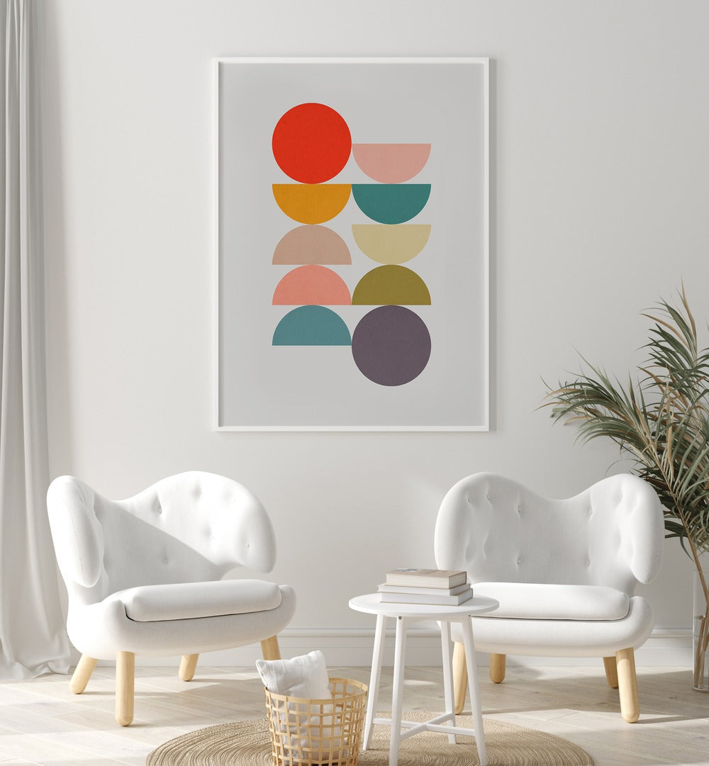 CIRCLES IN HARMONY 1 showcases vibrant shapes, perfect for adding peace with HARMONY, GEOMETRIC ART PRINTS.