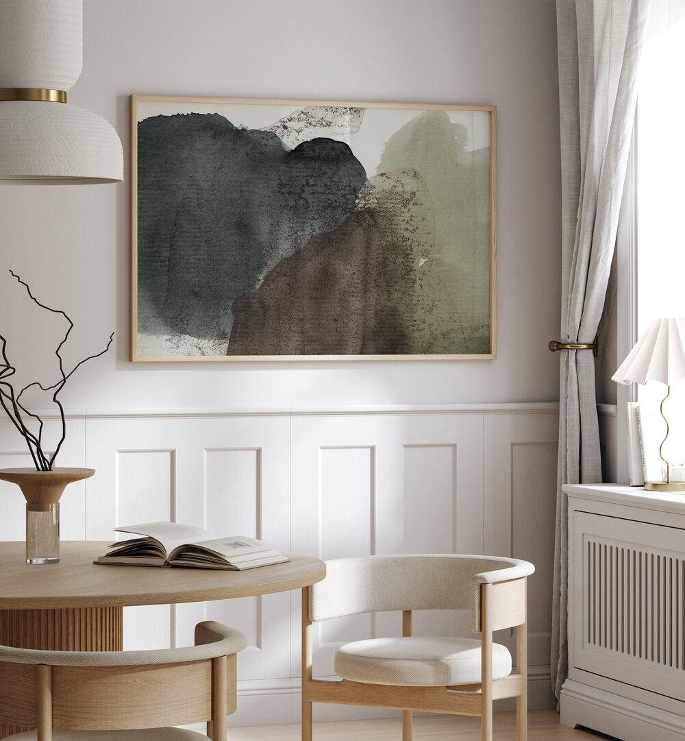 Elegant living space featuring ORGANIC SHAPES EARTHY, ABSTRACT PAINTINGS, showcasing serene earthy tones and fluid forms.