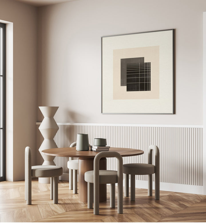Sophisticated interior featuring PAPER OBJECT III, GEOMETRIC ART PRINTS, enhancing modern home decor with artistic elegance.