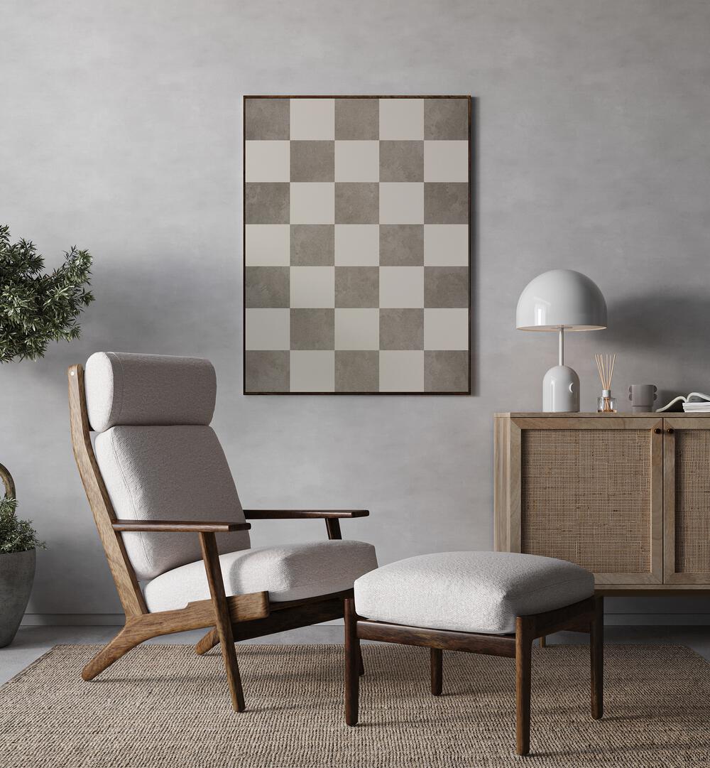 Stylish room featuring GEOMETRIC RHYTHM, GEOMETRIC ART PRINTS on the wall, enhancing modern decor with abstract shapes.