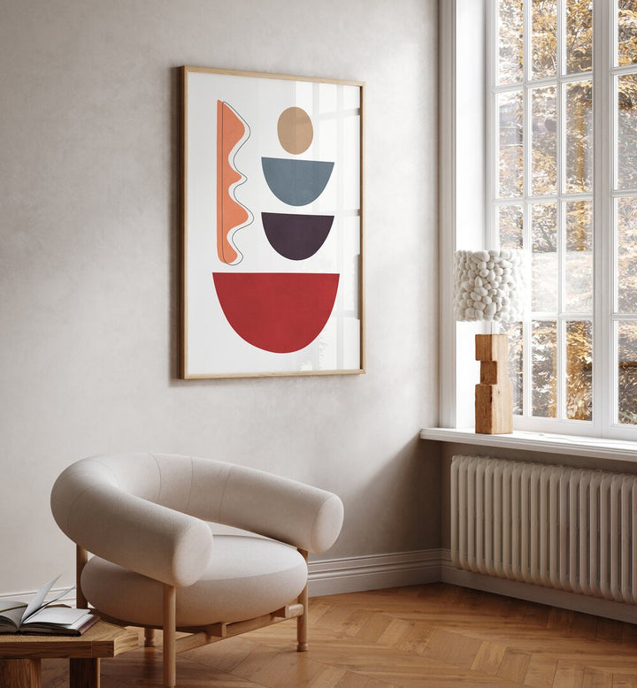 Stylish room featuring EXPRESSIVE V, GEOMETRIC ART PRINTS, blending modern design with vibrant shapes and colors.