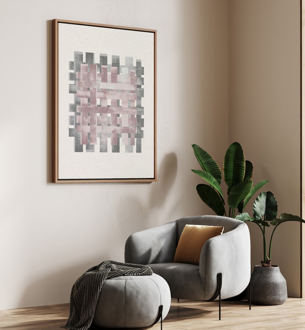 Modern living space featuring PATTERN NO.1, ABSTRACT PAINTINGS, showcasing bold colors and intricate designs.