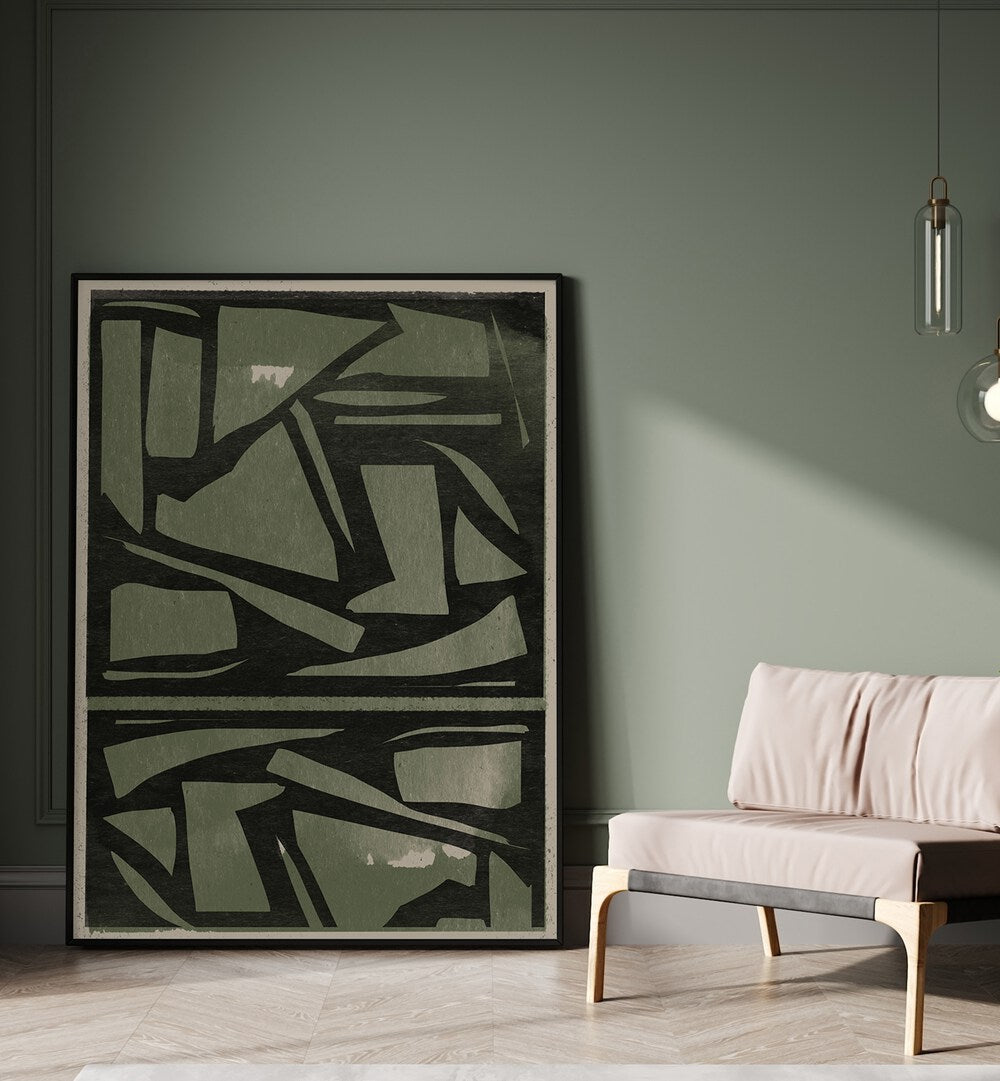 Stunning GREEN AND BLACK PAPER CUT, ABSTRACT PAINTINGS enhance your space with modern elegance and captivating design.