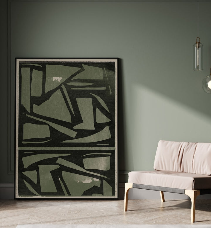 Stunning GREEN AND BLACK PAPER CUT, ABSTRACT PAINTINGS enhance your space with modern elegance and captivating design.