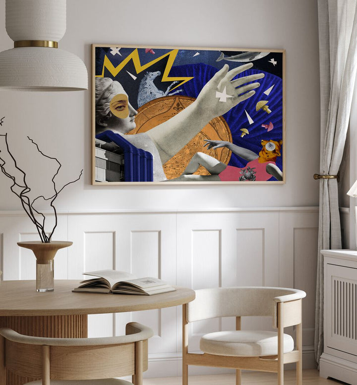 Colorful SPACE QUEEN, SURREAL ART PRINTS complement modern decor with celestial inspiration and unique design elements.