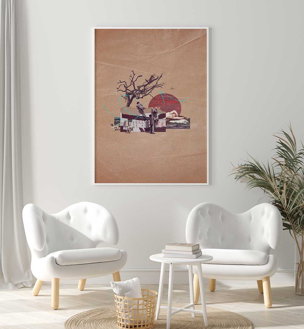 Stunning SECRET , SURREAL ART PRINTS displayed in a stylish room, enhancing modern decor with artistic flair.