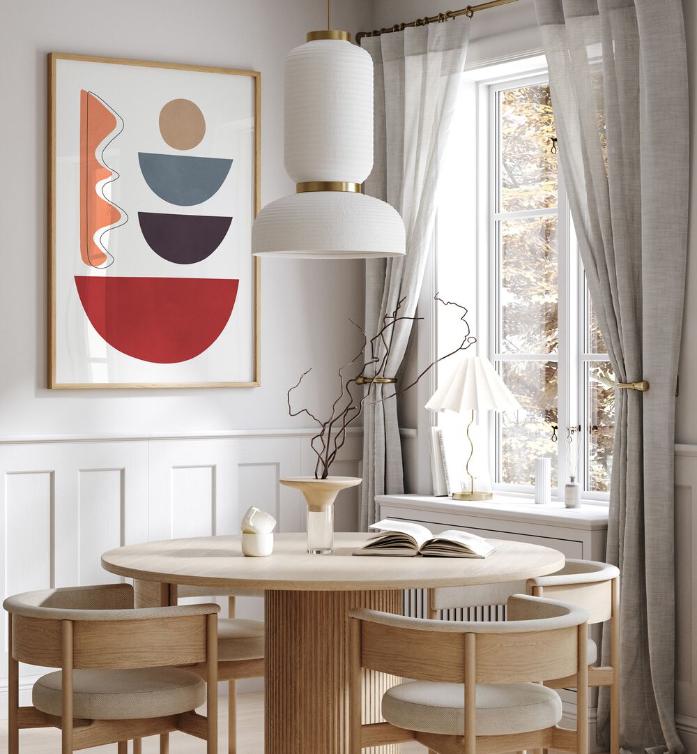 Stylish room featuring the EXPRESSIVE V, GEOMETRIC ART PRINTS, enhancing modern decor with vibrant shapes and colors.