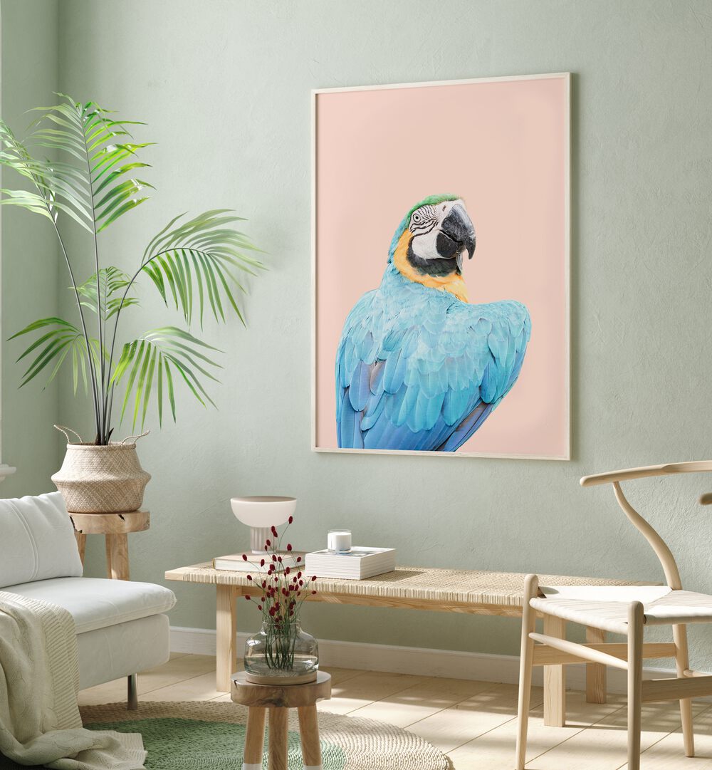 Vibrant BLUE MACAW, ANIMAL PAINTINGS adding beauty and charm to any space, perfect for nature lovers.
