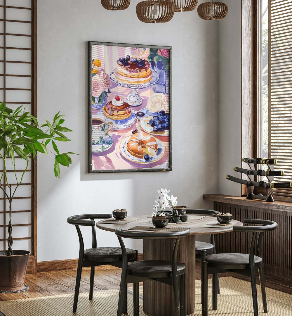Elegant DESSERT TABLE, KITCHEN POSTERS adorn this modern dining space, enhancing celebrations and gatherings beautifully.