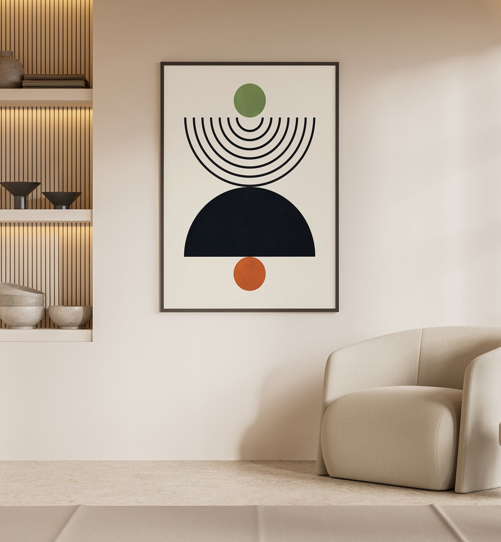 Modern interior featuring LINES AND CIRCLES XXV, BOHO ART PAINTINGS, perfect for enhancing creative spaces.