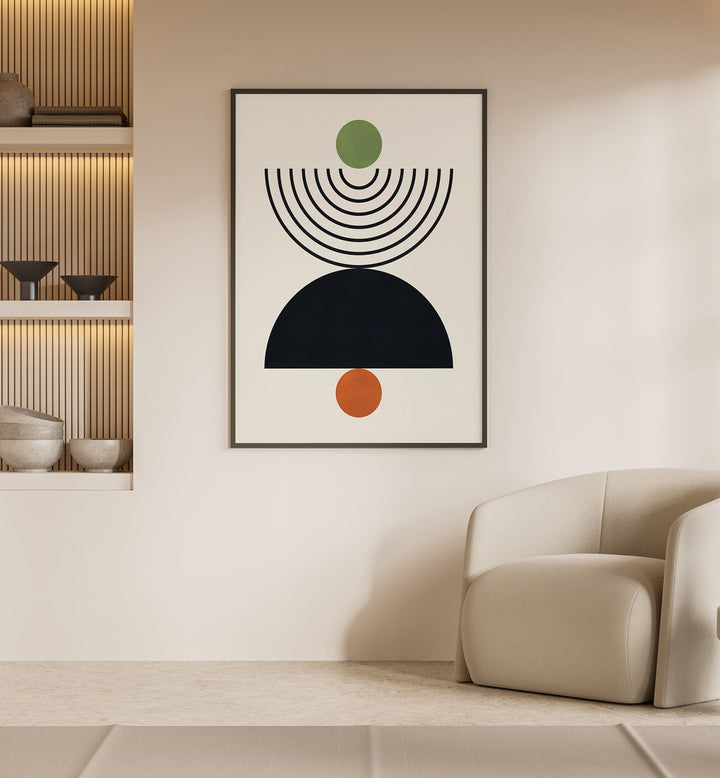 Modern interior featuring LINES AND CIRCLES XXV, BOHO ART PAINTINGS, perfect for enhancing creative spaces.