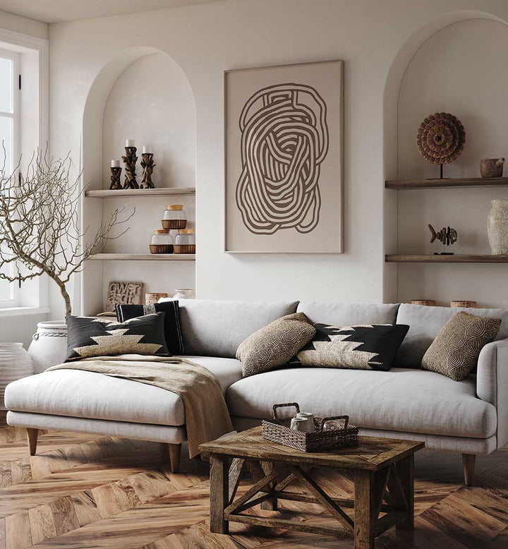 LINE ART ORGANIC SHAPE IN BEIGE , LINE ART PAINTINGS