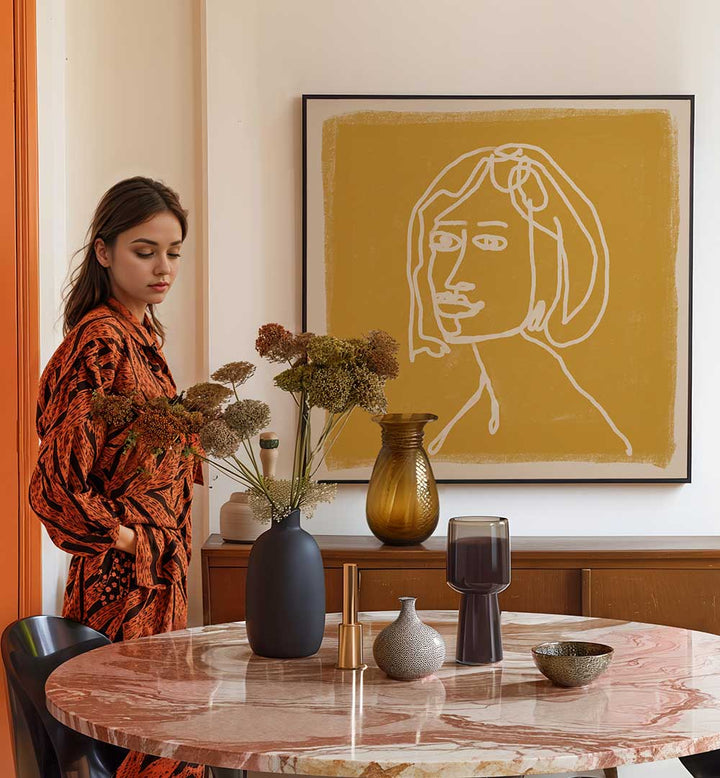 WOMAN IN GOLDS , LINE ART PAINTINGS