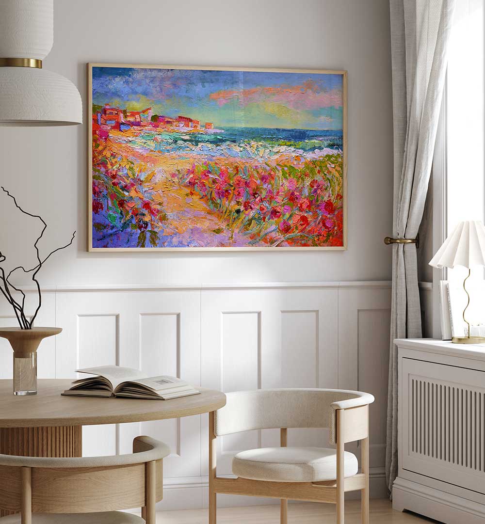 Vibrant coastal canvas with wildflowers and sea horizon — NATURE’S VIVID BEAUTY , LANDSCAPE PAINTINGS