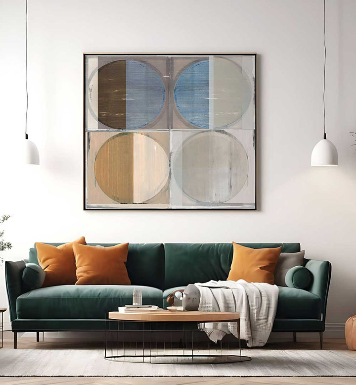 FOUR CIRCLES AND SQUARES II, GEOMETRIC ART PRINTS, enhance your space with modern elegance and artistic flair.
