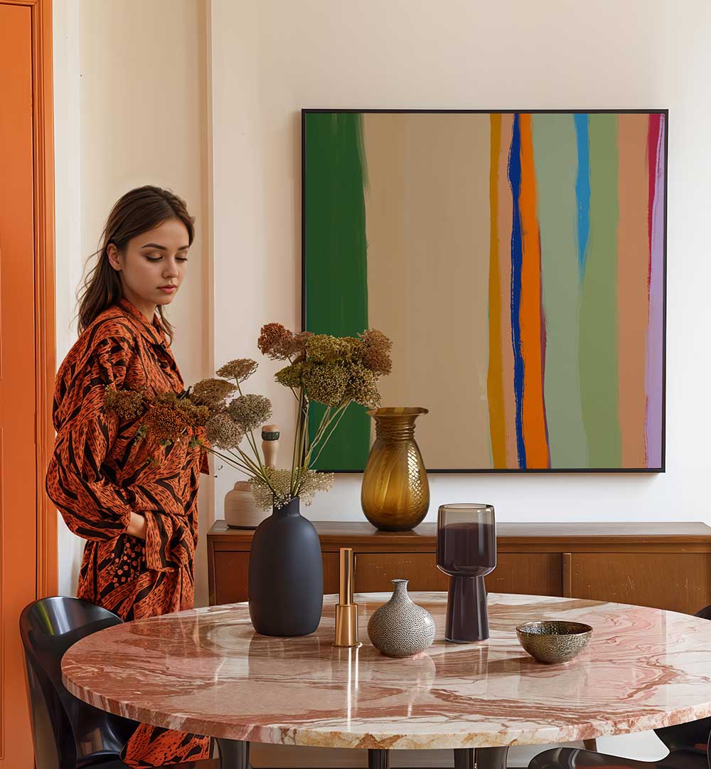 STRIPES WITH EARTHY GREENS , ABSTRACT PAINTINGS