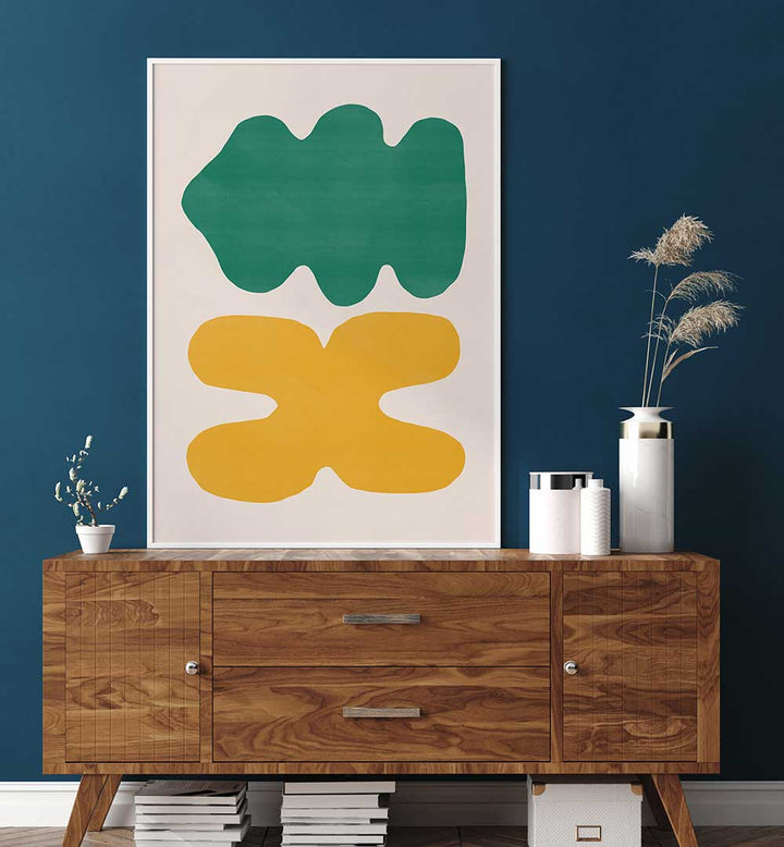 ORGANIC SHAPES IN GREEN AND YELLOW , GEOMETRIC ART PRINTS