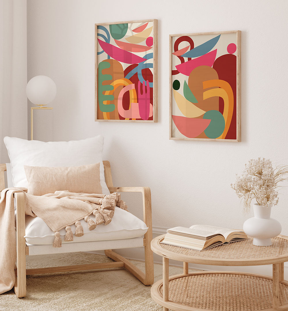 SHAPES IN SYNC , SET OF 2 PAINTINGS
