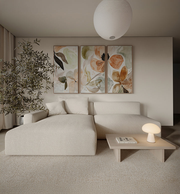 THE MUTED GARDEN , SET OF 3 PAINTINGS