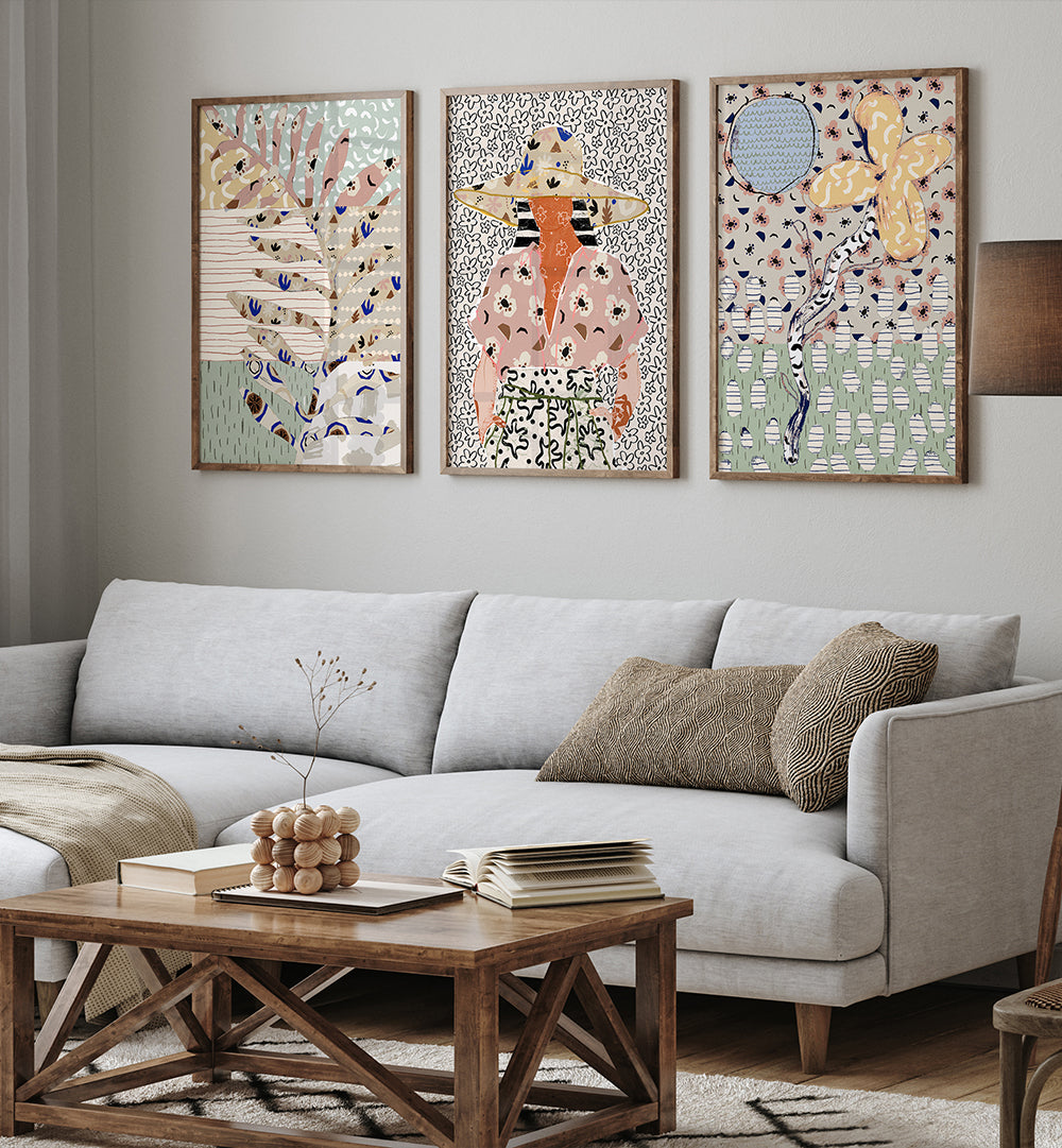 MINT WALL SUITE , SET OF 3 PAINTINGS