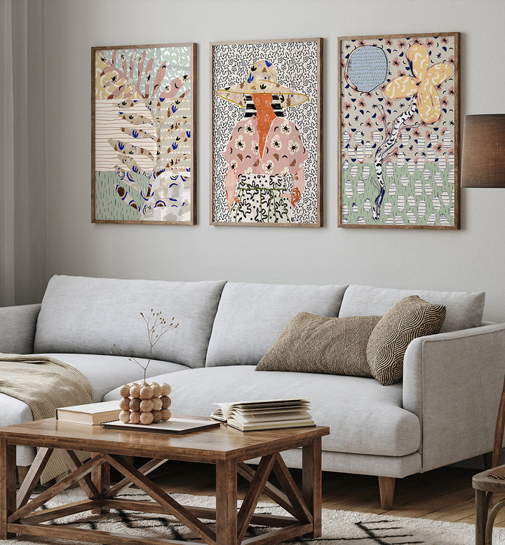 MINT WALL SUITE , SET OF 3 PAINTINGS