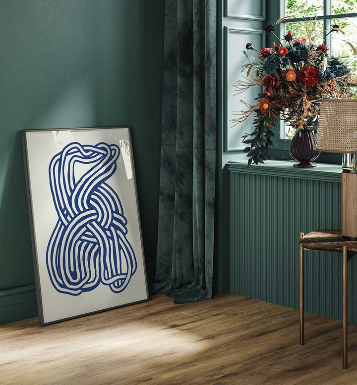 LINE ART ORGANIC SHAPE IN BLUE II  , LINE ART PAINTINGS