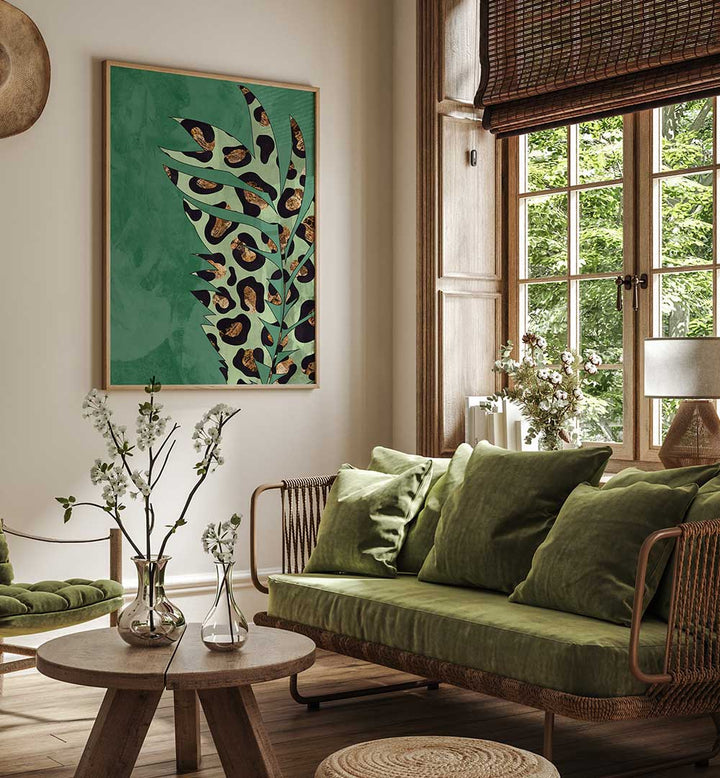 GREEN LEOPARD PRINT PALM LEAF , FASHION POSTERS