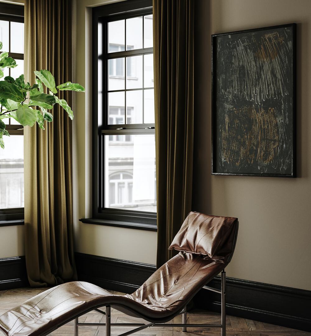 Stylish interior featuring LINES AND SCRIBBLE, ABSTRACT PAINTINGS, enhancing creative spaces with vibrant art.