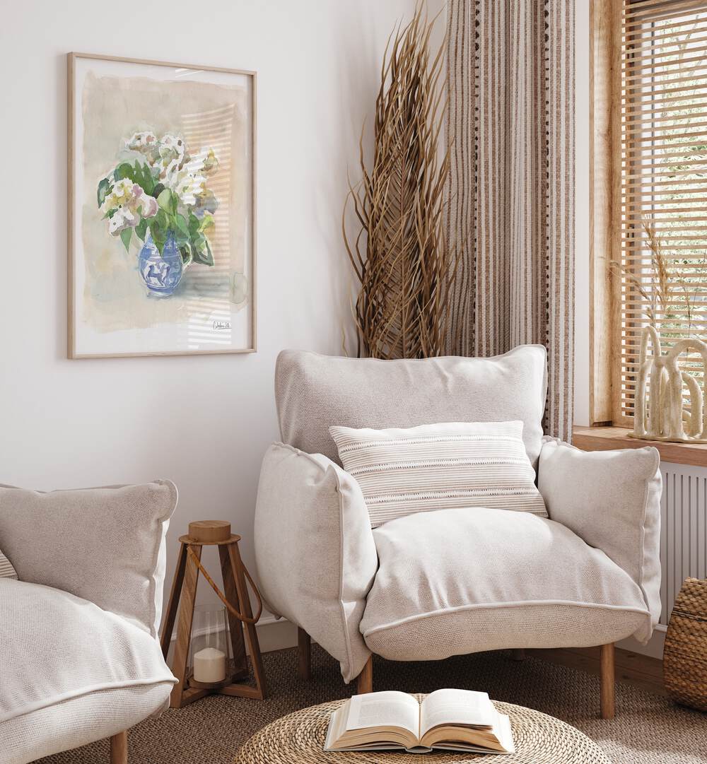Elegant WHITE LILACS IN A VASE, FLORAL FLOWER PAINTINGS enhance your space with a touch of sophistication.